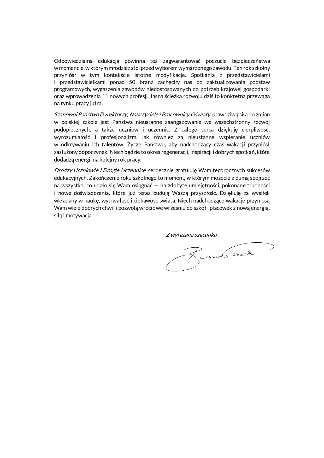 List Minister Edukacji Barbary Nowackiej na zakonczenie roku szkolnego 2025 2026 page 0002